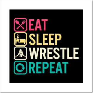 Eat Sleep Wrestle Repeat Wrestler Funny Wrestling Posters and Art